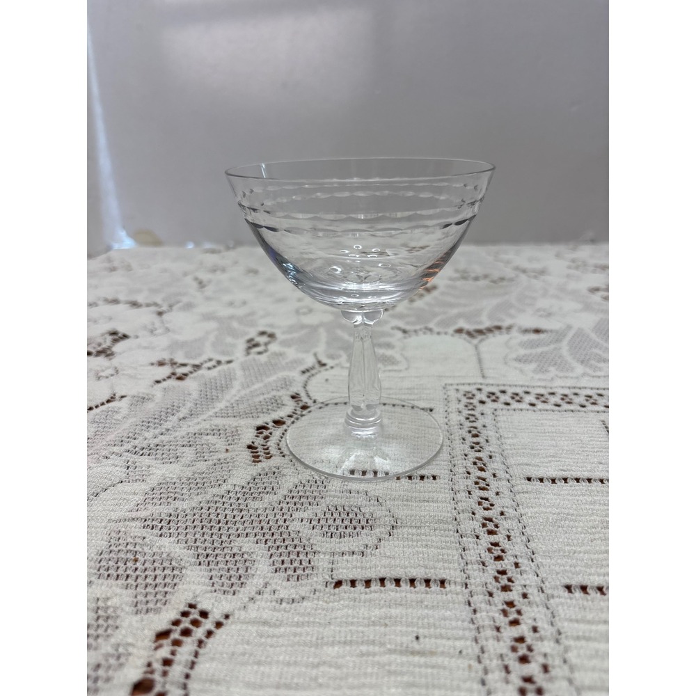 Vintage Fostoria Etched Crystal Champagne Coupe Cocktail Glass Stemware Clear